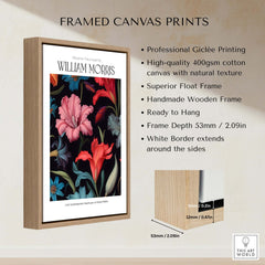 William Morris Prints - Dark Floral Lily Art Print - Vibrant Botanical Poster displayed in a framed canvas print.