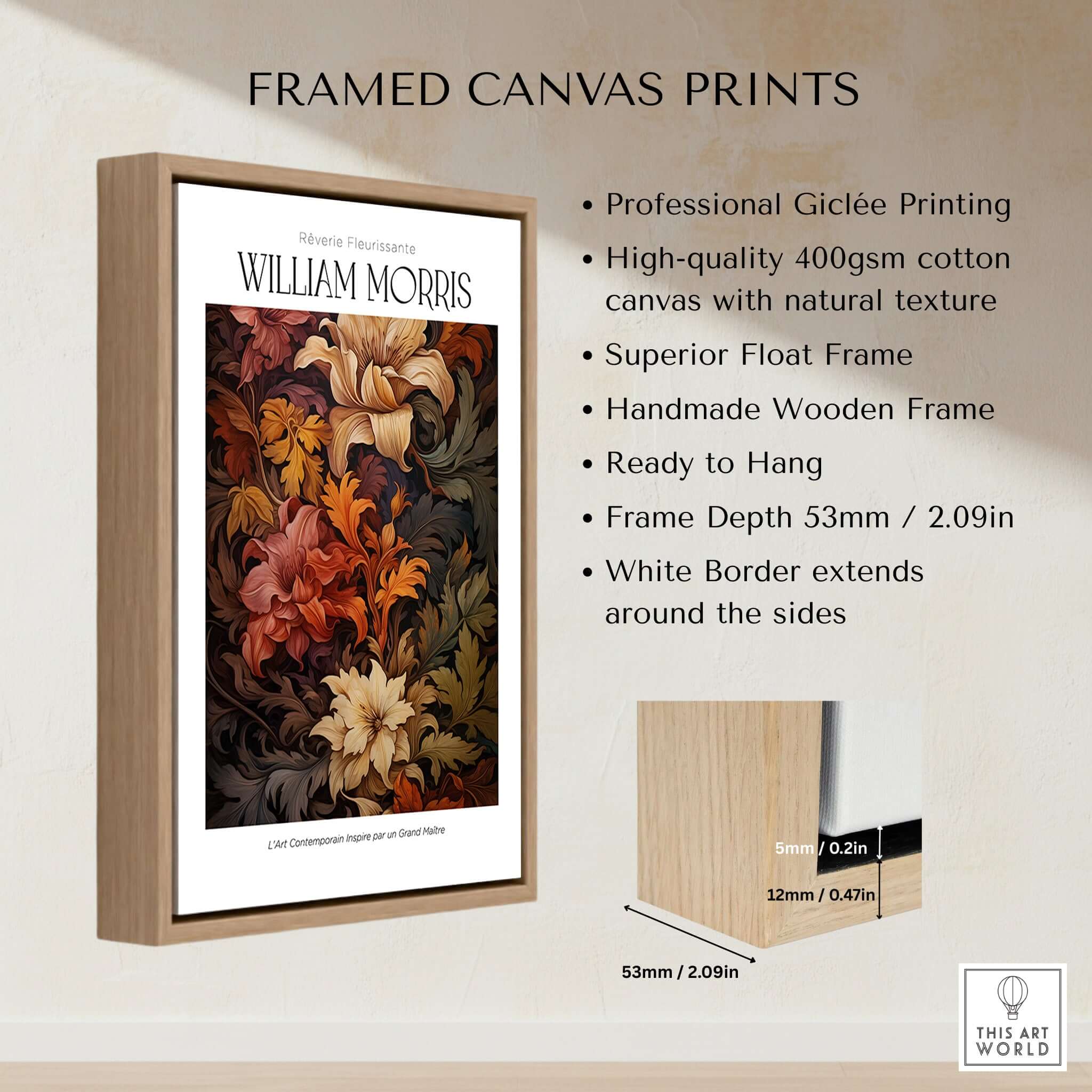 William Morris Prints - Rich Floral Foliage Pattern Art Print - Autumnal Botanical Poster framed canvas print