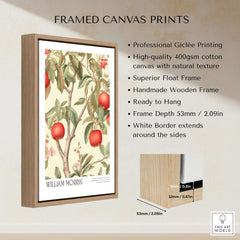 William Morris Prints - Apple Tree Fruit Botanical Art Print - Orchard Blossom Poster framed canvas with apple illustrations.