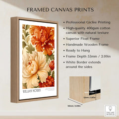 William Morris Art Prints - Peony Blooms Art Print - Orange Cream Floral Poster displayed in a framed canvas print.