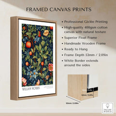William Morris William Morris Fruit and Floral Vine Art Print - Dark Botanical Poster displayed in a framed canvas print.
