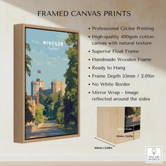 Framed Windsor England travel poster on cotton canvas with float wooden frame details