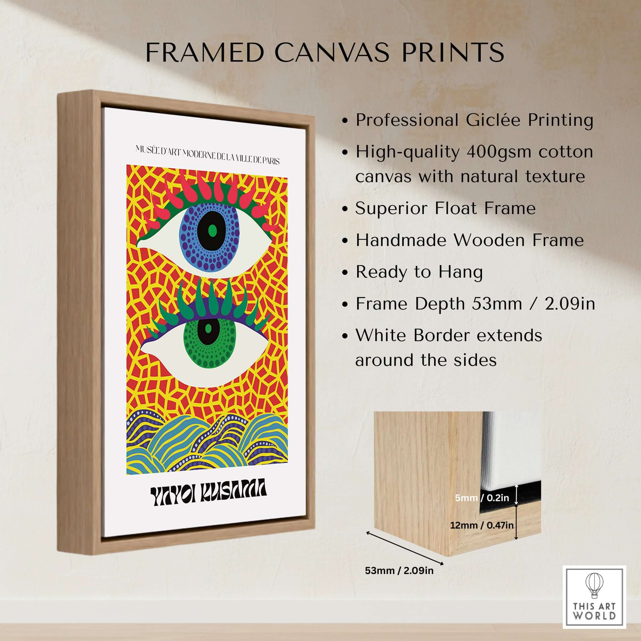 Yayoi Kusama Colorful Eyes Abstract Pattern Contemporary Art Print Paris Poster framed canvas print with vibrant design