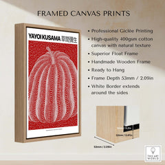 Yayoi Kusama Red White Pumpkin 2013 Singapore Exhibition Art Print Poster Polka Dot displayed in a framed canvas.