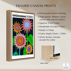 Yayoi Kusama Colorful Flowers 2015 Tokyo Art Print Poster Contemporary Polka Dot Wall Art in a framed canvas print.