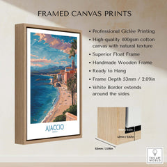 Ajaccio France Coastal Beach Art Print | Corsica Sunset City Poster framed canvas print showcasing coastal beauty.