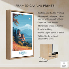 Albania Snow Mountain Church Art Print | Historic Monastery Landscape Poster framed canvas print with natural colors.