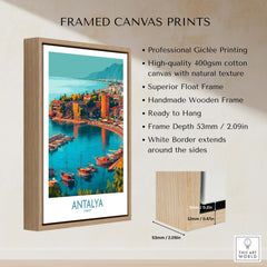 Antalya Turkey Kaleci Port Art Print | Historic Red Tower Poster in a framed canvas print with professional giclée printing.