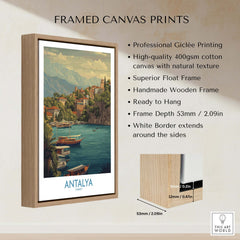 Antalya Turkey Harbour Cliff Art Print | Taurus Mountains View Poster framed canvas print with natural textures