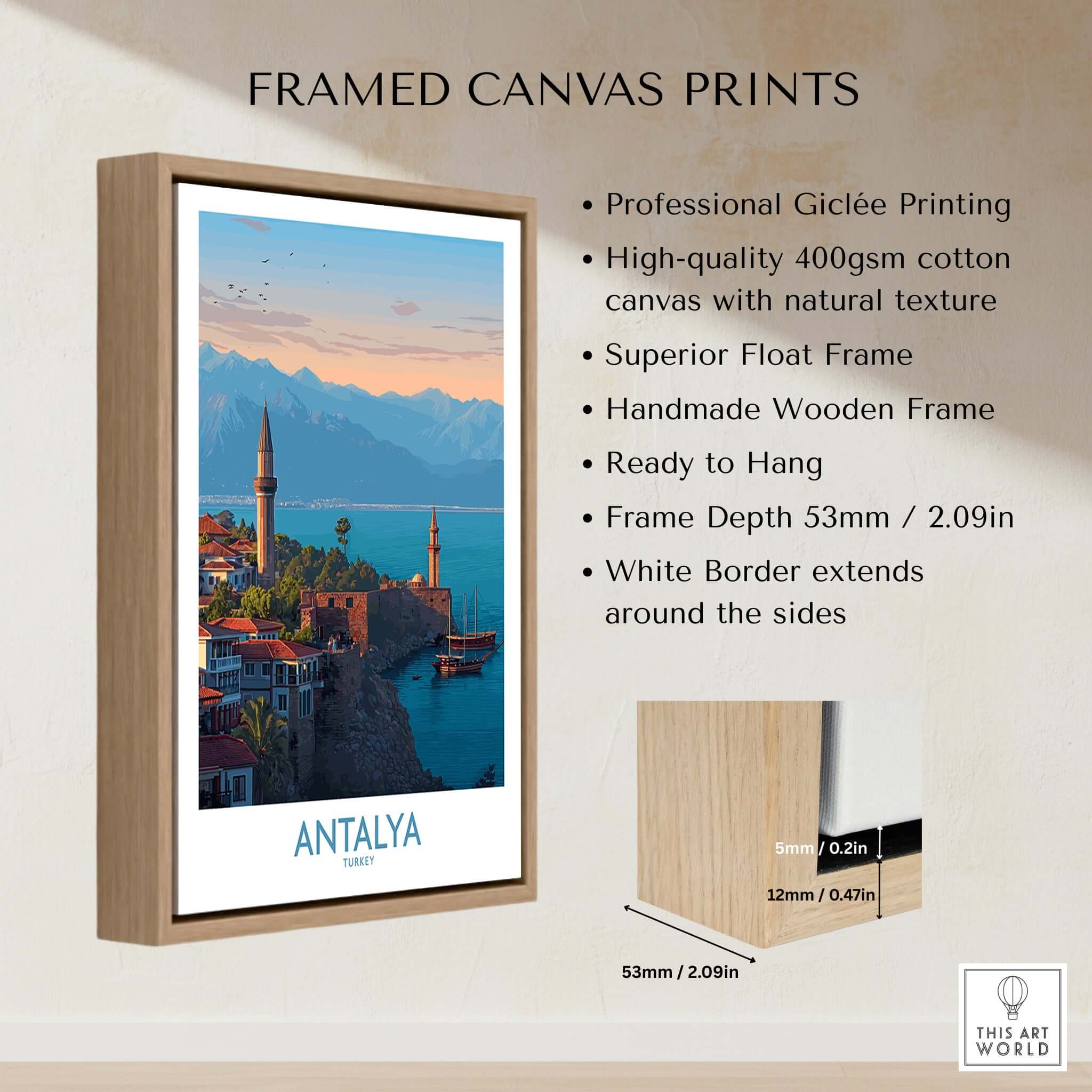 Antalya Turkey Art Print | Historic Coastal City Poster featuring framed canvas details and scenic view.