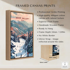 Deer Valley Ski Print - Utah framed canvas print showcasing the beautiful ski slopes and mountain scenery.