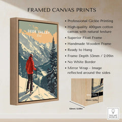 Framed Deer Valley Print Utah showcasing breathtaking ski scenery with quality wooden frame and giclée print.
