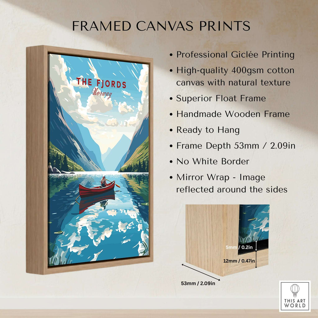 Fjords Wall Art Norway framed canvas print showcasing stunning Nordic landscape with a wooden frame.