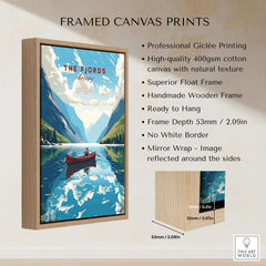 Fjords Wall Art Norway framed canvas print showcasing stunning Nordic landscape with a wooden frame.