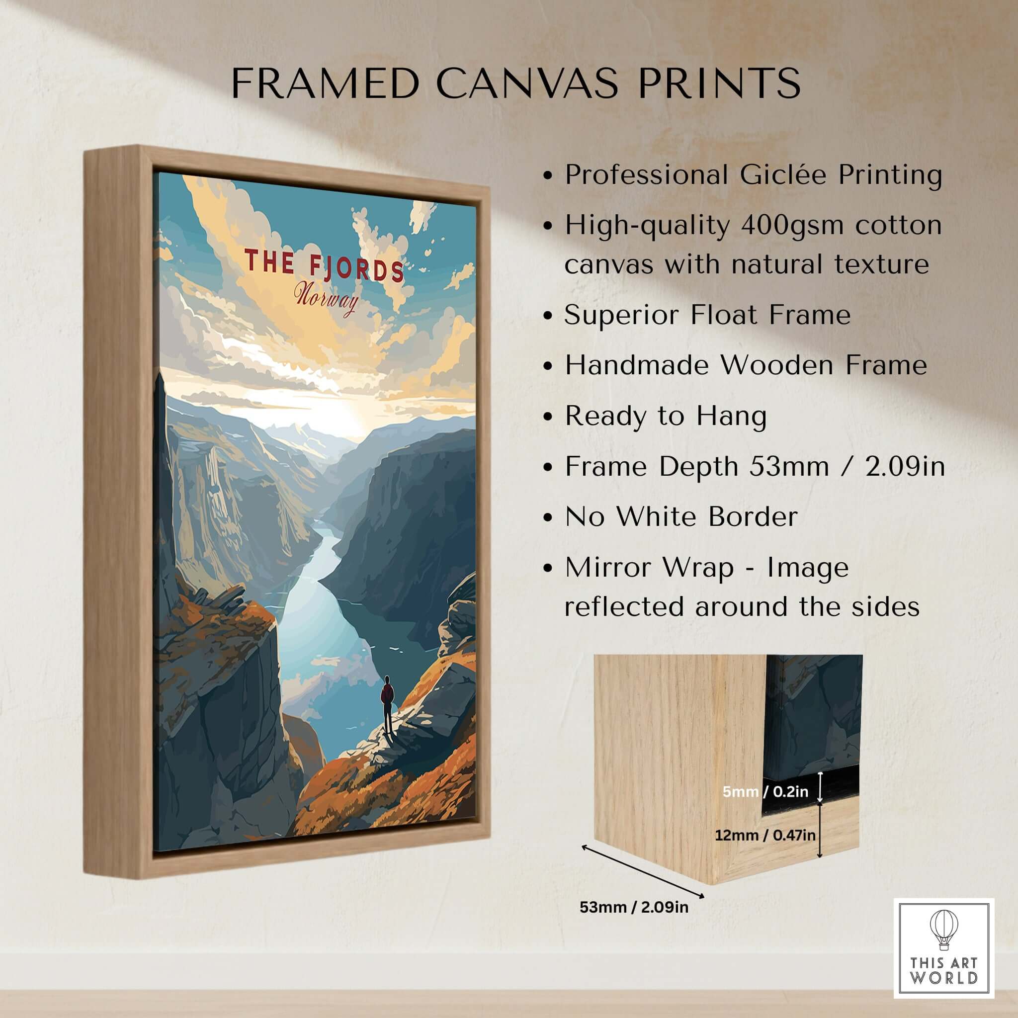Fjord Wall Art Print - Norway framed canvas art showcasing breathtaking Scandinavian landscapes.