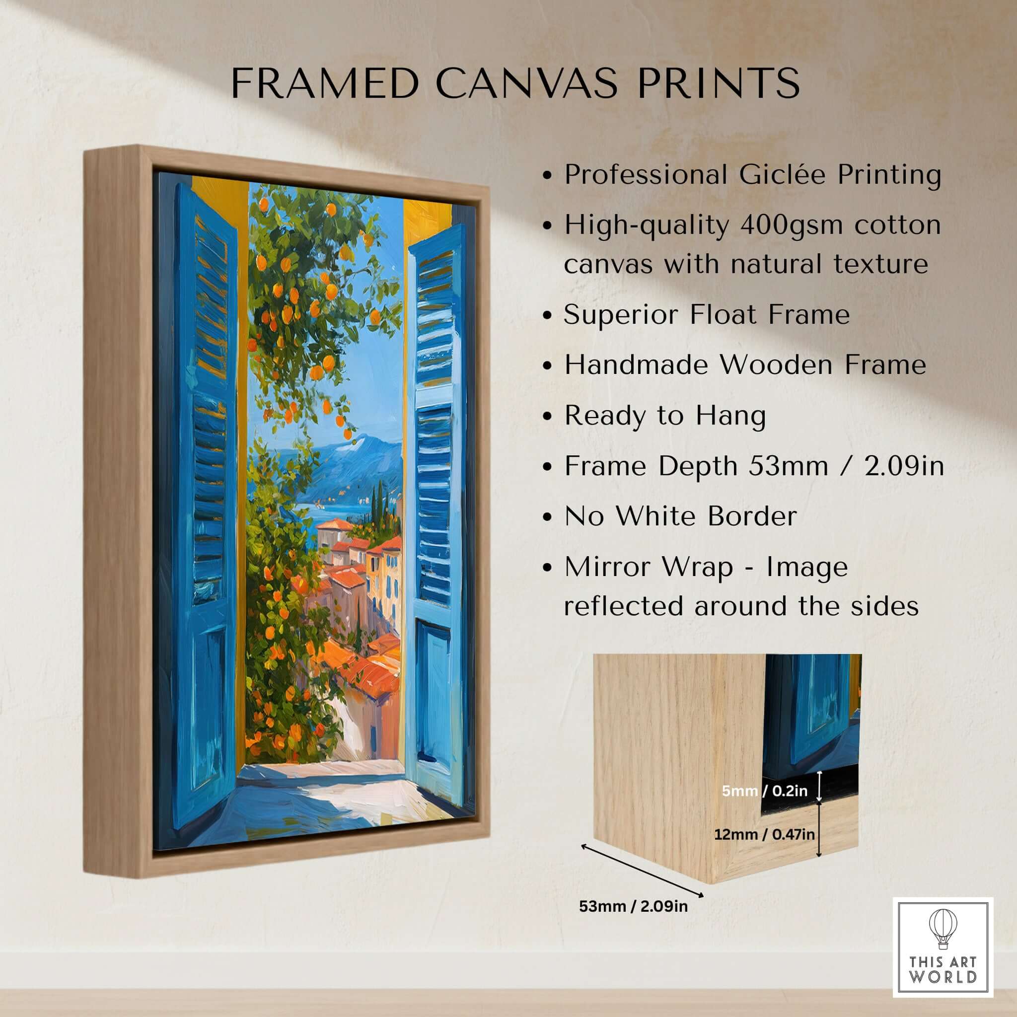 Matisse Open Window Art Print | French Riviera Sea View Poster framed canvas print with vibrant colors and wooden frame