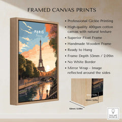 Paris Print framed canvas showcasing Eiffel Tower at sunset, perfect French decor.