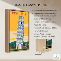 Pisa Tower Print Poster Italy Wall Art framed canvas design showcasing vibrant colors and professional Giclée printing.