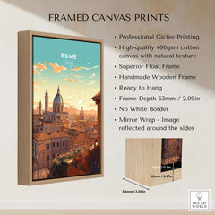 Framed Rome Print featuring professional Giclée printing and high-quality canvas, perfect for home decor.