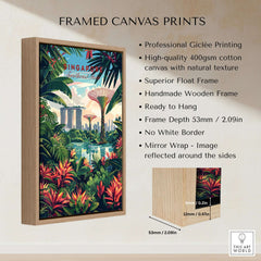 Singapore Marina Bay Poster in a framed canvas print, featuring vibrant greenery and modern architecture.