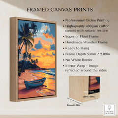 Sri Lanka Sunset Art - Tropical Beach Poster, South Asia Travel Print in a framed canvas design.