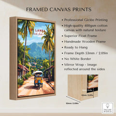 Sri Lanka Tuk-Tuk Art Print - South Asia Travel Poster, Island Street Scene framed canvas print showcasing vibrant tropical colors.