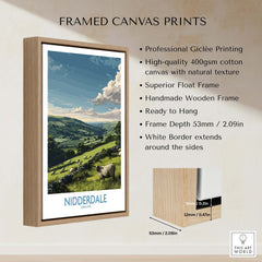 Nidderdale Art Print | Yorkshire Dales Sheep Poster displayed in a modern wooden frame with landscape design.