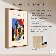 Picasso Geometric Face Abstract Art Print Colorful Cubist Portrait Poster Artwork Collection framed canvas with wooden frame.