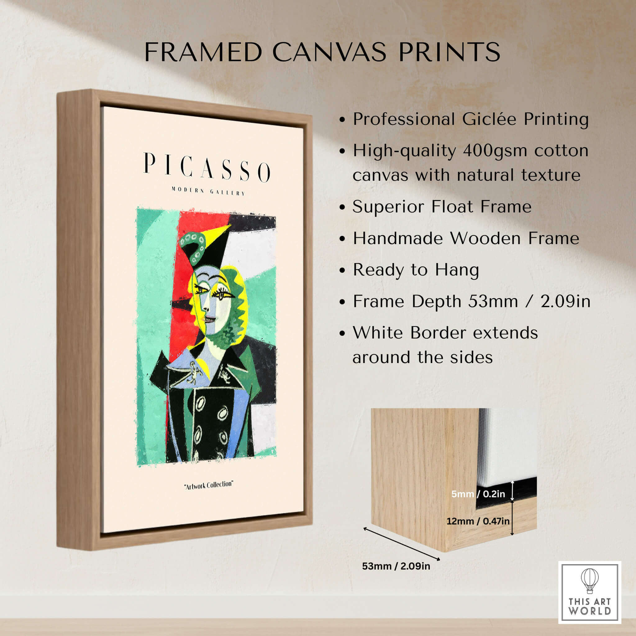 Picasso Woman Black Jacket Abstract Portrait Poster Cubist Style Artwork Print Collection in framed canvas format.