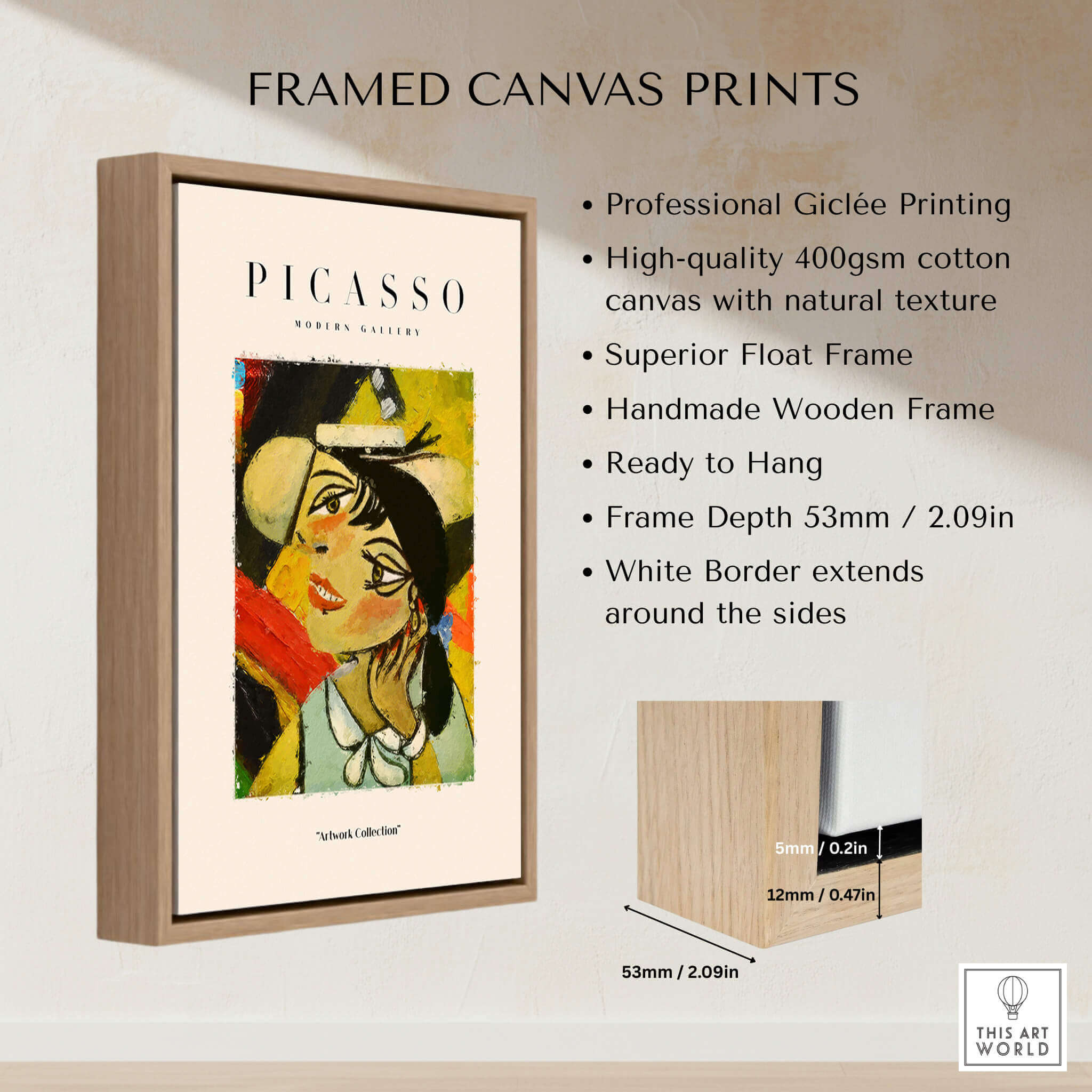 Picasso Smiling Woman Abstract Portrait Poster Cubist Style Artwork Print Modern Gallery framed print with wood frame