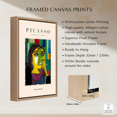 Picasso Contemplative Woman Abstract Art Print Colorful Portrait Poster Artwork Collection framed canvas print with natural texture