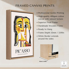 Picasso Stylized Portrait Jacqueline 1962 Abstract Art Print Yellow Red Poster in a framed canvas print.
