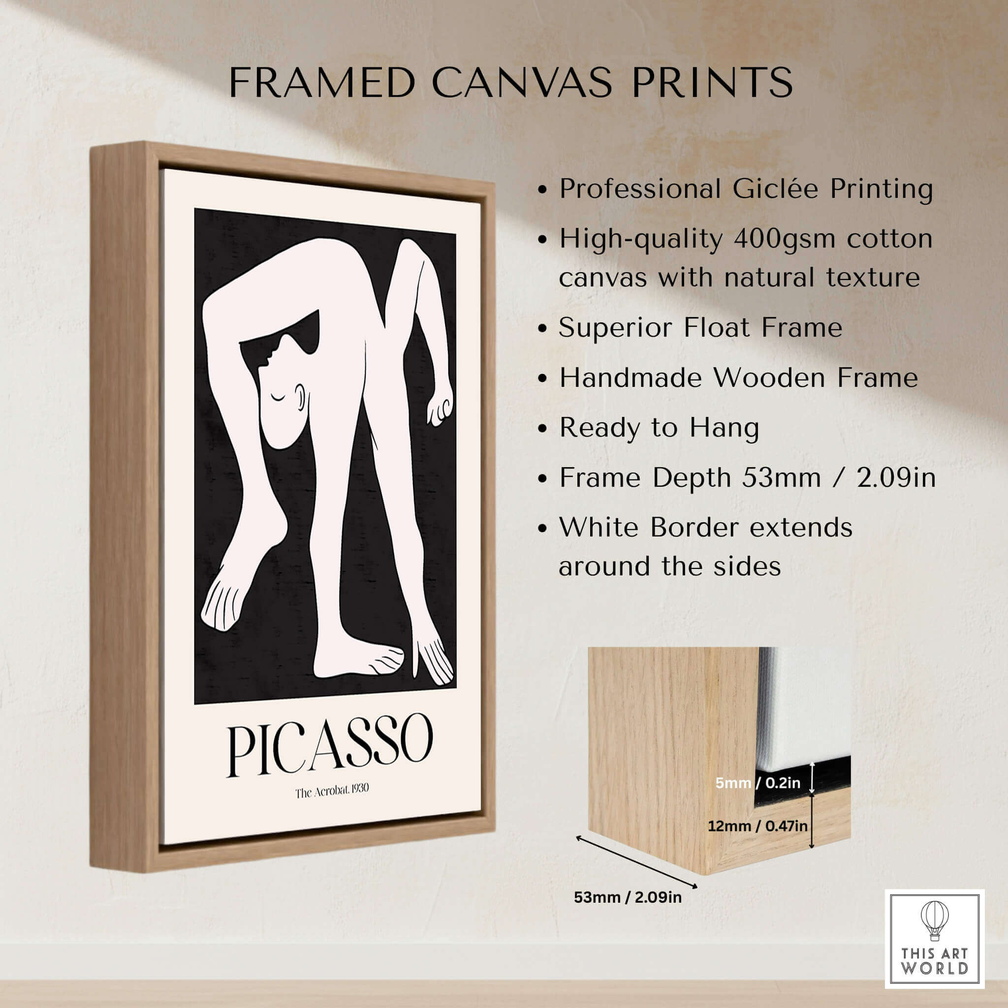 Picasso The Acrobat 1930 Black White Figure Poster Minimalist Art Print Wall Decor framed canvas print with natural texture.