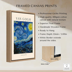 Starry Night Print:  Vincent van Gogh Poster framed canvas print showcasing high-quality giclée printing.