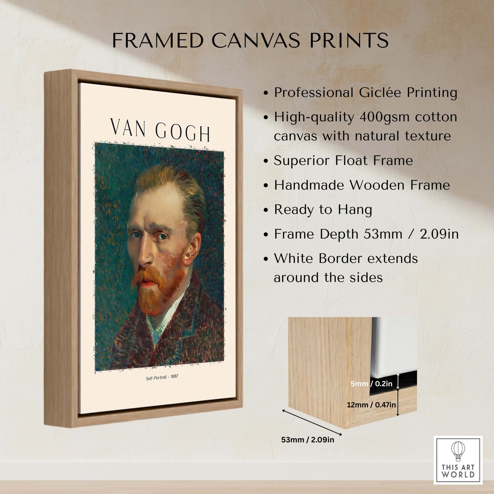 Vincent van Gogh Self Portrait 1887 Post Impressionist Artist Poster Print Wall Art framed with wooden frame