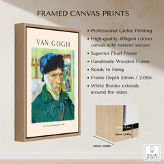 Vincent van Gogh Self Portrait Bandaged Ear 1889 Famous Art Print Poster Wall Decor in a framed canvas print.