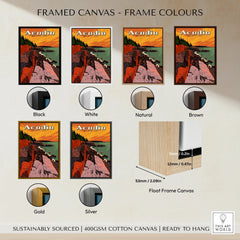 Acadia National Park framed canvas wall art in black, white, natural, brown, gold, and silver float frame options