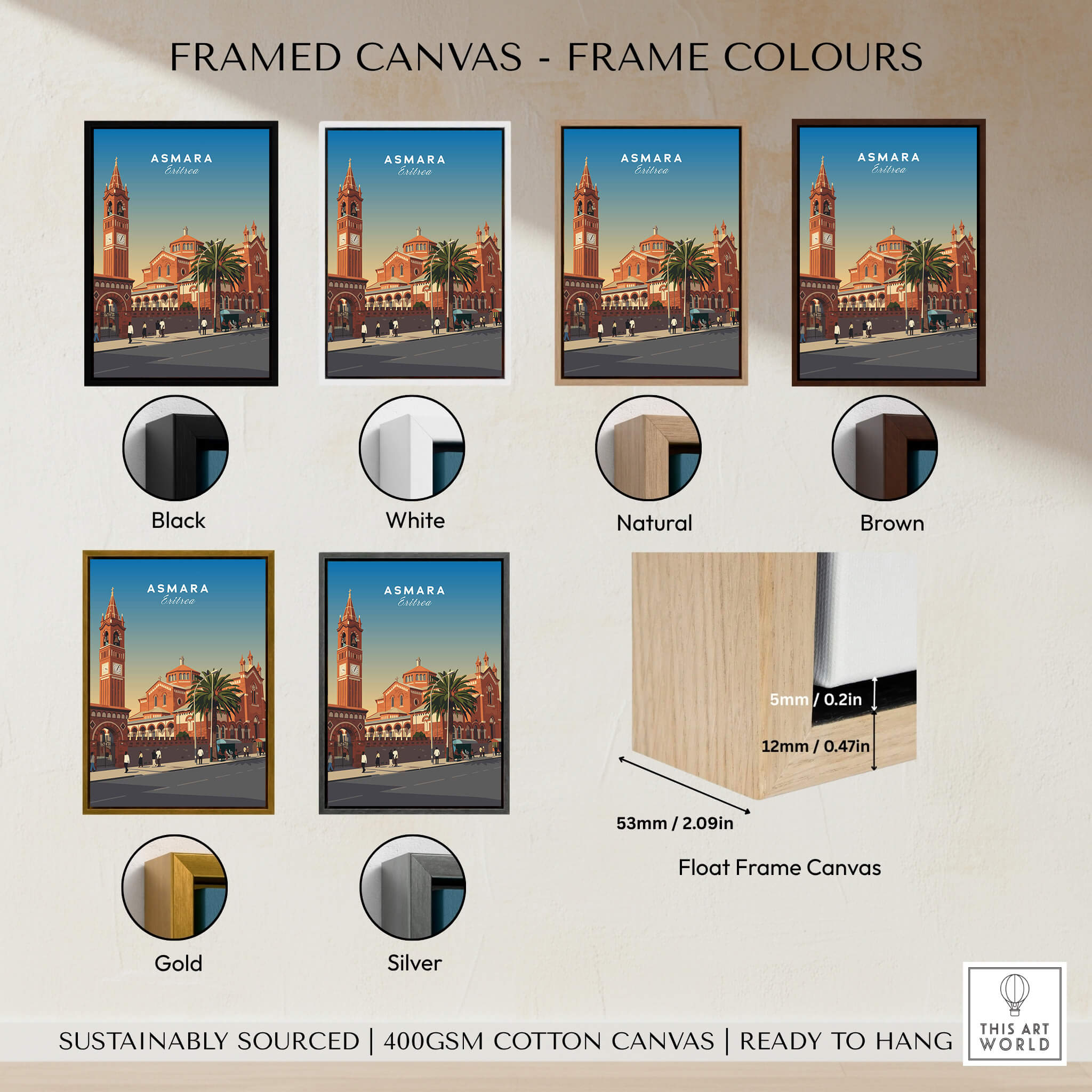 Asmara Travel Poster – Eritrea Cathedral and Bell Tower Art Print framed canvas options and colors