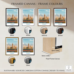 Asmara Eritrea Wall Art – Travel Poster options with framed canvas colors including black, white, natural, brown, gold, and silver.