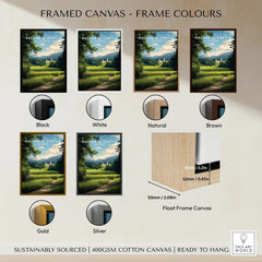 Framed Balmoral Castle travel poster with six available frame color options and float frame details.