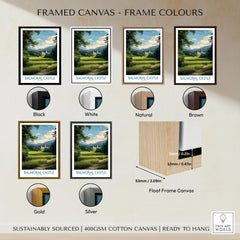 Framed Balmoral Castle canvas print in black, white, natural, brown, gold, and silver frame color options