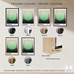 Bauhaus Exhibition Prints - Abstract Circle Pattern Art Print Green Black Dot Gradient framed canvas color options display.