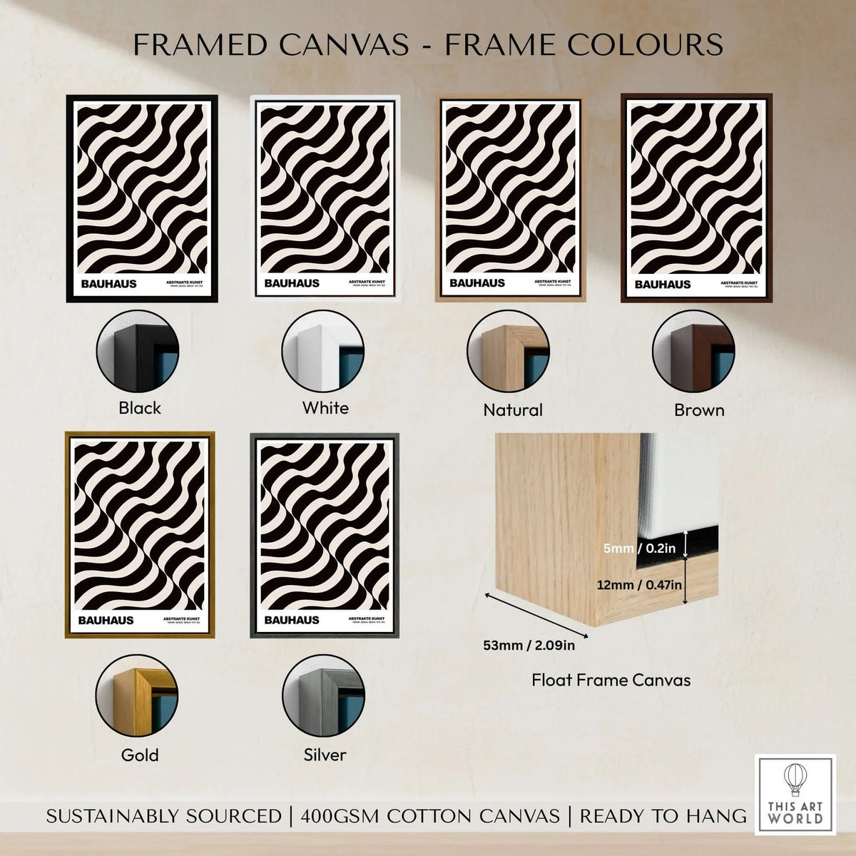 Bauhaus Exhibition Prints - Thick Undulating Waves Poster Black Cream Abstract Art with available frame colors in black, white, natural, brown, gold, silver.