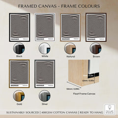 Bauhaus Exhibition Prints -  Optical Wave Lines Art Print Black Cream Abstract framed canvas options and colors