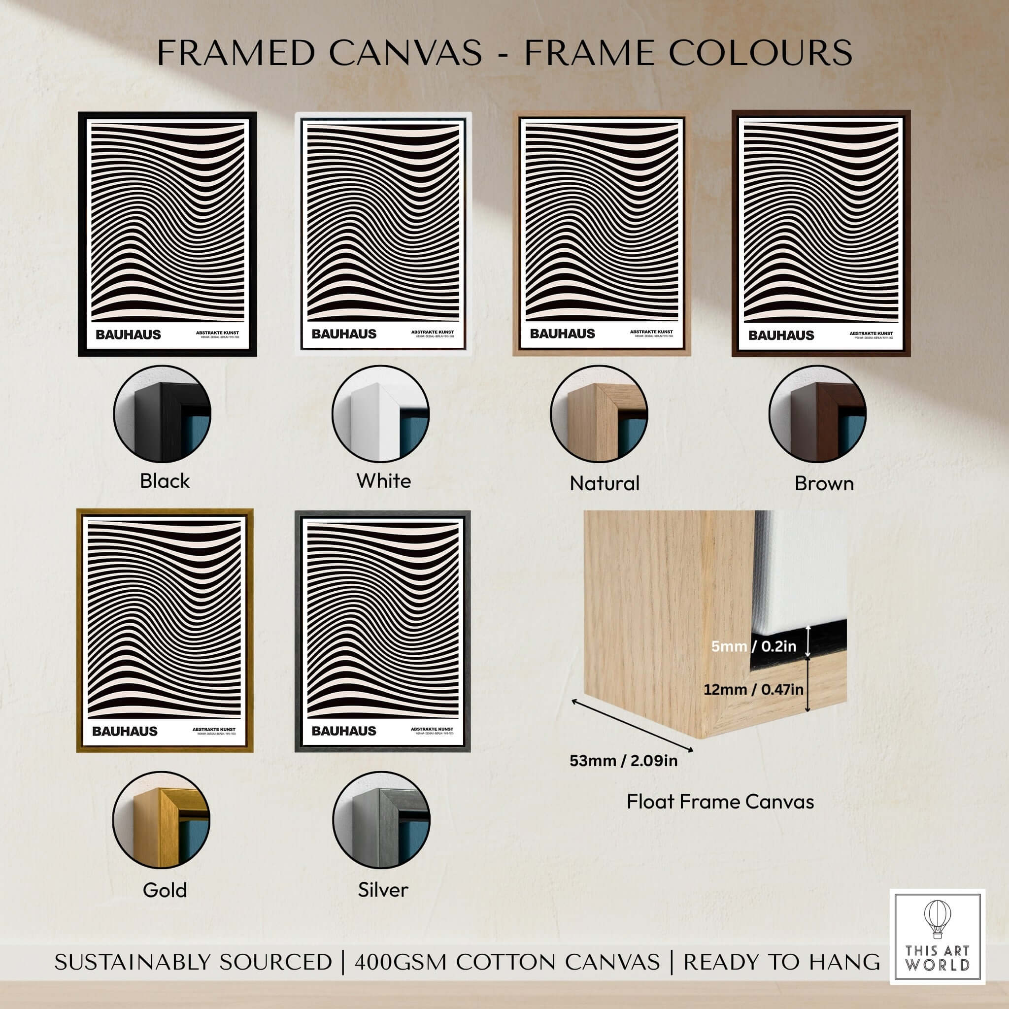 Bauhaus Exhibition Prints -  Optical Wave Lines Art Print Black Cream Abstract framed canvas options and colors