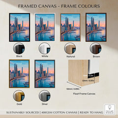 Busan cityscape wall art framed canvas, six frame color options: black, white, natural, brown, gold, silver.
