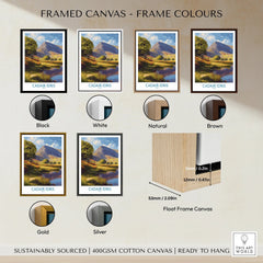 Framed canvas wall art of Cadair Idris mountain with six frame colour options: black, white, natural, brown, gold, silver.
