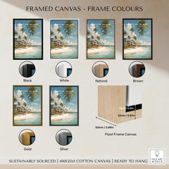 Captiva Island Florida Print – Coastal Palm Tree Art framed canvas options in various colors.