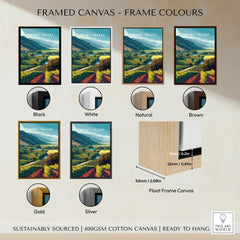 Carmel Valley landscape canvas print with black, white, natural, brown, gold, and silver frame options.