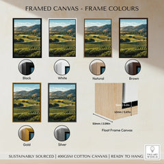Carmel Valley landscape art print in six frame color options: black, white, natural, brown, gold, silver.